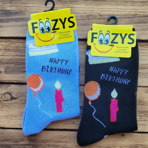NWT Foozys Unisex Happy Birthday Socks - Black and Light Blue 2 Pair Set - Picture 1 of 3